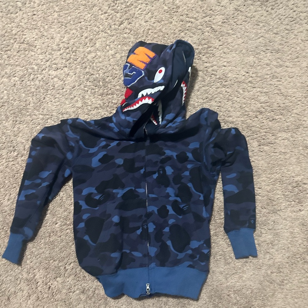 Bape Navy Camouflage Shark Hoodie